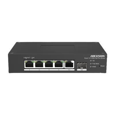 Switch industrial Hikvision 4 puertos fast ethernet PoE smart